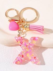 1pc Pink Heart Shaped Creative Keychain, 26pcs A-Z English Letter Children's Bag Accessories, Butterfly Letter Pendant Keychain, Valentine's Day Heart Keychain, Couples Keychain, Gift - Pink - View 14