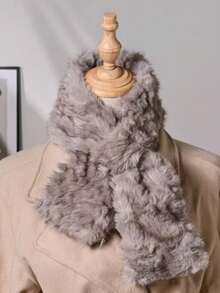 1 pieza Bufanda de cuello de invierno de unicolor de poliéster esponjoso para mujer, gruesa y cálida para vestir