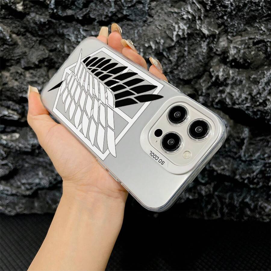Ataque al Gigante Cuerpo de Investigación Alas de la Libertad IMD Cubierta Protectora con Lente Desmontable Impresa en Color Adecuada para iPhone X Xs 11 12 13 14 15 16 Pro Max Cubiertas Protectoras Anti Caída 14/15/16Plus Funda Protectora Minimalista - Negro - Ver 1