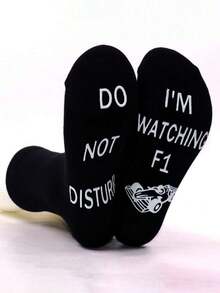 2 Pairs Men's Creative Letter Printed Mid-Calf Socks, Novelty Patterns, Great Gift For F1 Racing Fans, Suitable For Men, Women And Teens - Multicolor - View 3