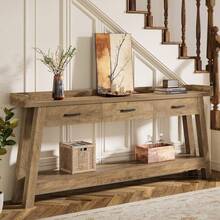 Tribesigns 70.9-Inch Extra Long Sofa Console Table With 3 Drawers, 2-Tier Farmhouse Entryway Table With Raised Baffle And Storage Shelves For Living Room, Couch, Hallway, Foyer, Entrance, Rustic Brown - 質樸棕色 - 查看 1