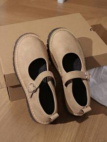 Black Mary Jane Casual Shoes For Women, Thick Sole, Non-Slip, Buckle Strap, Chunky Heel, Suitable For Spring & Autumn