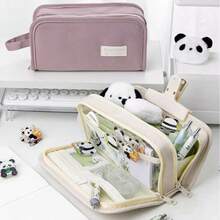 Estuche de lápices con cremallera de gran capacidad, adecuado para adolescentes, estudiantes, bolsa de maquillaje, caja de lápices de escritorio de tela - Multicolor - Ver 9