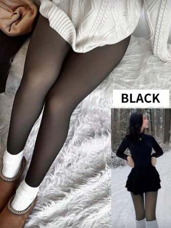 Woman Thermal Tights Sexy Translucent Fleece Leggings Pantyhose Slim Winter Warm Thick Velvet Stockings Female Streetwear Pants