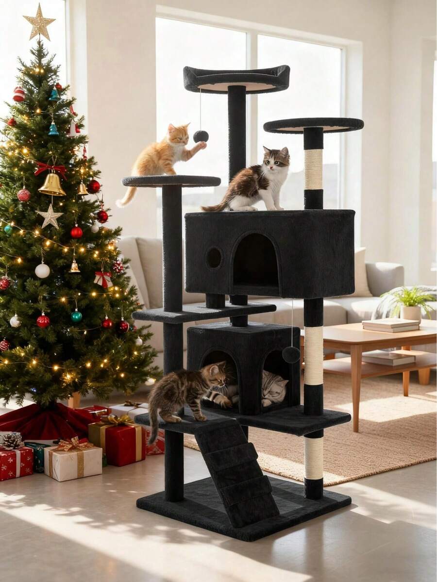 54英寸貓樹塔，適用於家居的多層家具活動中心，帶有抓插柱和貓屋