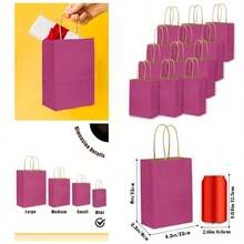 - 24 bolsas de regalo de papel rosado, con asas, 6x 4.5x 2.5 pulgadas, pequeas bolsas de regalo de papel kraft color caf, mltiples usos tamao pequeo - Rosado + 1 Count (Paquete de 24) - Ver 1