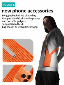 Koolife 1pc 3D Integrated Knit Phone Pocket Bag Compatible With Iphone 17 Pro Max, Unisex Foldable Textured Multi-Way Crossbody Shoulder Bag, Elastic Storage Compatible With AirPods, Keys, Cards, Breathable Mesh Screen View, Anti-Lost, Universal Fit For All Models