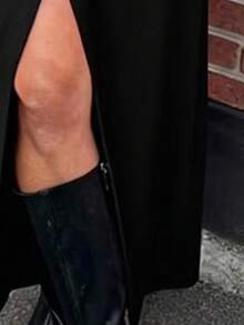 女士黑色高腰修身侧开衩半身裙，性感夜店风长裙，显瘦长裙，日常百搭，春夏款 - 黑色 - 查看 5