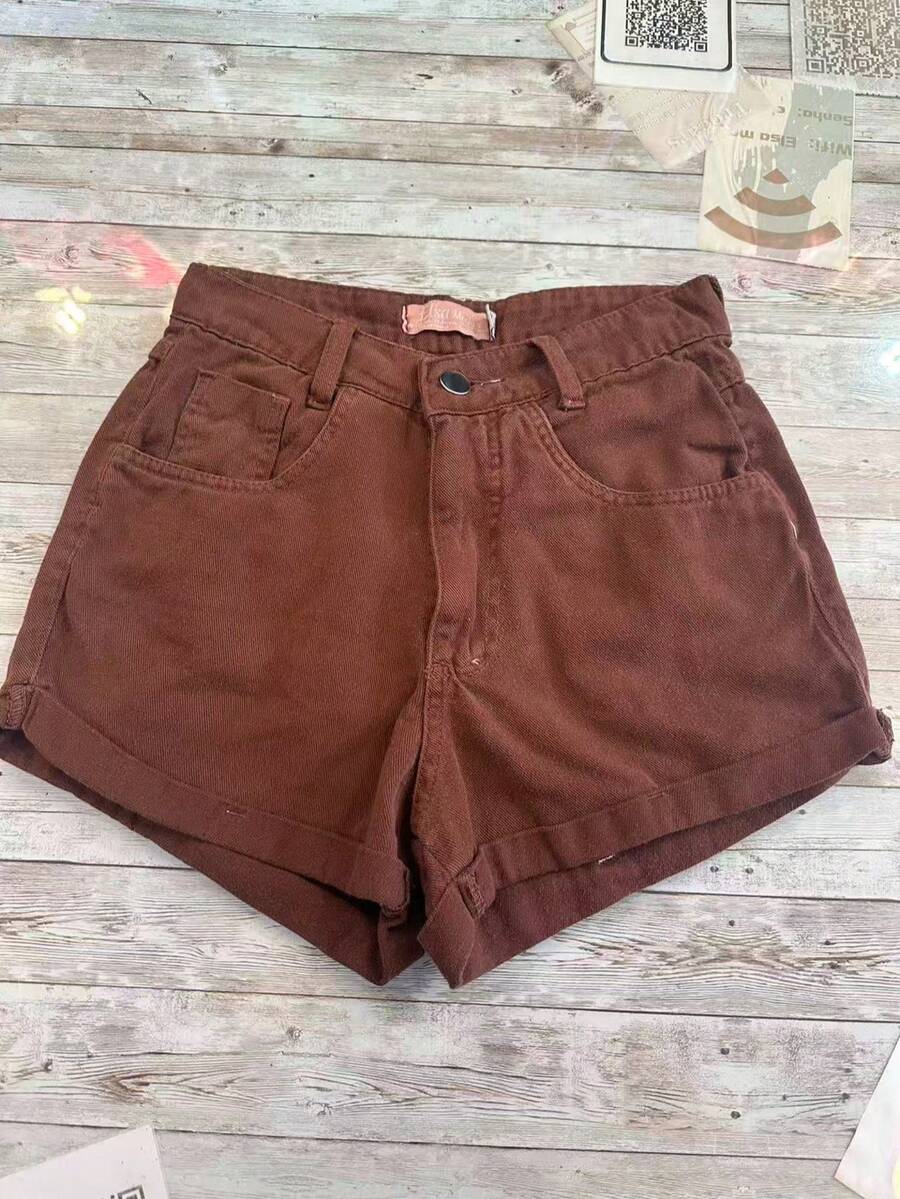 Women's Mom Jeans Shorts, High Waist, Comfortable, Premium Quality, Stylish, Casual - com cinto Marrom - 查看 1