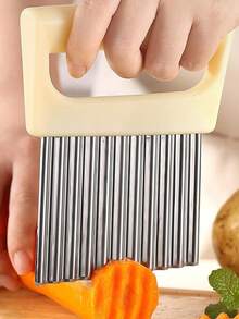 Crinkle Cut French Fry Cutter With Wavy Blade, 3.89 Inch Stainless Steel Blade, Vegetable Slicer With Protective Cover (Beige) - Multicolor - View 5