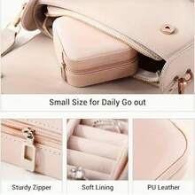 Mini Portable Jewelry Box - PU Zipper Closure Travel Storage Box, With Soft, Compact Rectangular Box, Suitable For Necklaces, Earrings, Rings - Elegant Desktop Storage Box, Valentine's Day Gift, Jewelry Box, Essential Travel Accessory, Women's Jewelry Storage/Organizer, Luggage Organizer Bag For Various Luggage - Multicolor - View 5