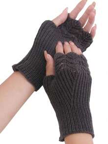 زوج من قفازات النساء بدون أصابع - بطراز الكلية - محبوكة من الأكريليك بنمط حراشف السمك - أكمام ذراع دافئة مرنة - قفازات نصف الأصابع الزخرفية للخارج - 100% أكريليك - لون أحادي - مناسبة للأيام العادية - نفس النمط بألوان متعددة - مشاهدة 9