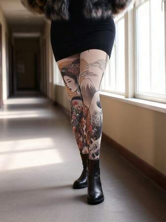 1 par de medias/leggings con estampado floral y de niña para mujer