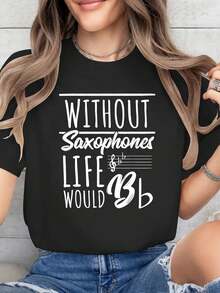 Casual Style T-Shirt Made Of Polyester Fiber With Letter Patterns - Black - View 1