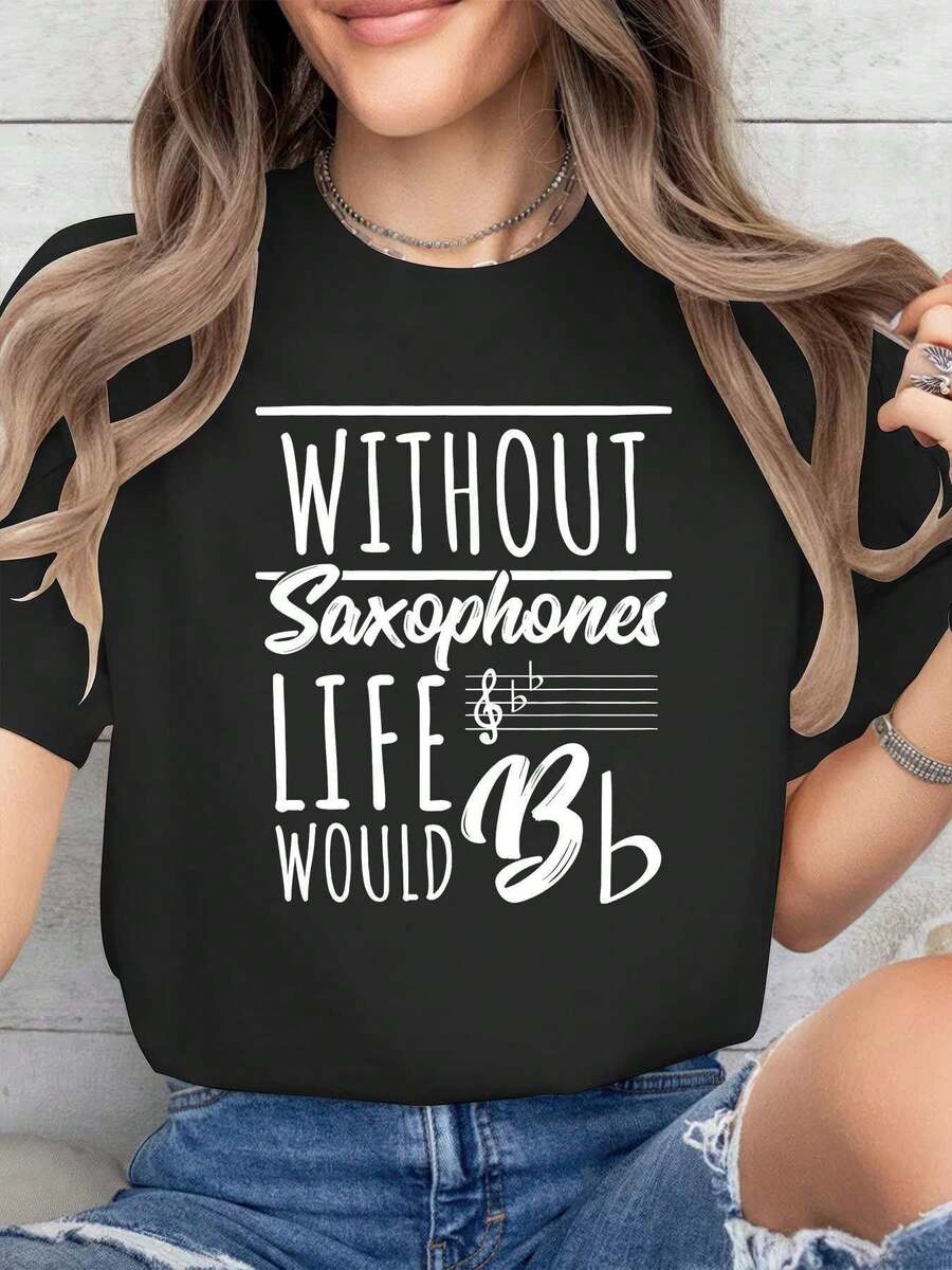 Casual Style T-Shirt Made Of Polyester Fiber With Letter Patterns - Black - View 1