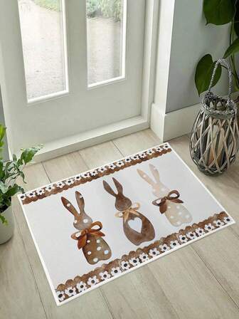 1Pc Easter Crystal Velvet Doormat,Happy Easter Welcome Carpet With Floral And Bunny Design,Easter Party Decor,Front Door Washable Rugs,Dirt-Resistant Floor Mat,Easter Decorations For Home,Room Decor,Kitchen, Living Room Entrance Mat ,Laundry Room Decor,Easter Egg Hunt Party Supplies,Easter Gifts