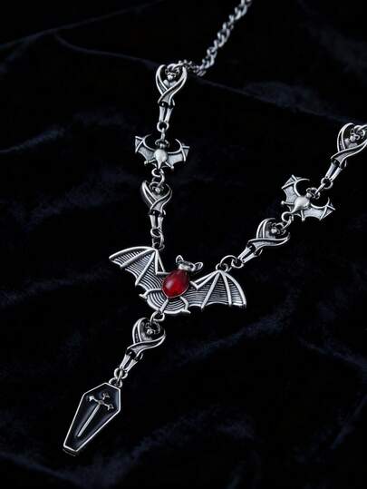 1pc Gothic Red Vampire Bat Pendent Necklace Avant-Garde Punk Retro Style Classic Accessory For Daily And Holiday Occasions