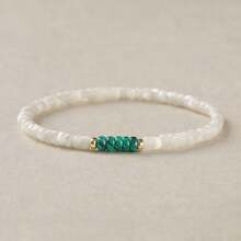 1 chiếc vòng tay ngọc lam cổ điển nối chuỗi đàn hồi màu trắng đá tự nhiên pha lê vòng tay hạt thủ công - vòng tay đá tự nhiên - Xem 14