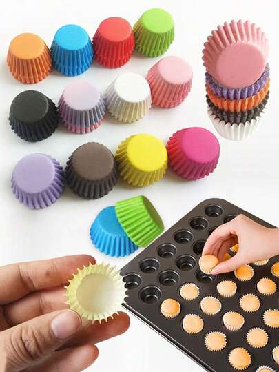 500个/1000个装纯色迷你纸杯蛋糕衬垫，0.98英寸（约2.5厘米）玛芬杯，展开尺寸6厘米，纸杯蛋糕包装纸和玛芬模具，烘焙、蛋糕和厨房用品的理想之选，烘焙必备品