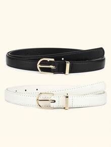 2pcs/Set Teenager Skinny PU Leather Belt Thin Waist Belt With Metal Buckle For Pants Jeans Dresses - Multicolor - View 13