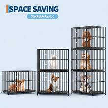 CuisinSmart Heavy Duty Dog Crate W/Wheels,Indestructible And Escape Proof Stainless Steel Kennel Indoor For Large Dogs,Dog Crate Stackable With Removable Tray For High Anxiety Dogs - màu đen - Xem 9