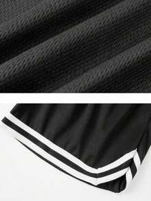 Men's Summer Sports Basketball Shorts, Drawstring Elastic Mesh Quick-Dry Knee-Length Shorts - Black - View 6