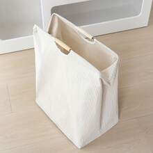 1pc Cotton And Linen Laundry Basket For Home Use, Foldable, Portable Cloth Laundry Hamper, Laundry Storage Basket For Bedroom And Bathroom. Simple Foldable Laundry Basket With Wooden Handles, Large-Capacity Storage Basket For Dolls And Toys, Foldable Storage Basket. - Beige - View 11
