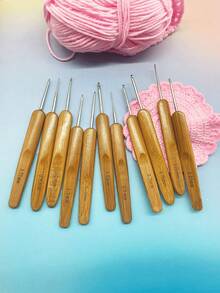 11pcs Carbonized Bamboo Crochet Hook Set - Bamboo Handles, Assorted Sizes, Ideal For Lace, Micro Crochet Art, Traditional Yarn DIY, Also Suitable For Braiding - Carbonized Color - View 2
