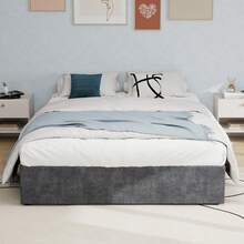 Modern Minimalist Bed Frame, 160*200CM, Grey, In Dutch Velvet, Equipped With Gas Springs, Modern Style Bedroom Furniture, Headboard And Mattress Not Included. - Gray + Fabric + Metal + Memory Foam - View 3