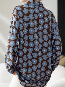 Casual Loose Retro Floral Pattern Design Long Sleeve Women Shirt Vacation Spring - Coffee Brown - View 4