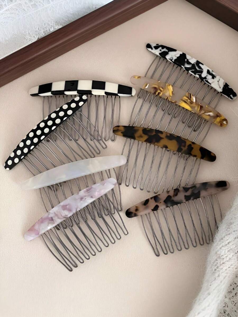 前刘海夹美发工具，醋酸纤维发夹，女士发饰发夹发梳，侧梳，学生用品，婚礼用品，头部饰品 - 彩色 - 查看 1