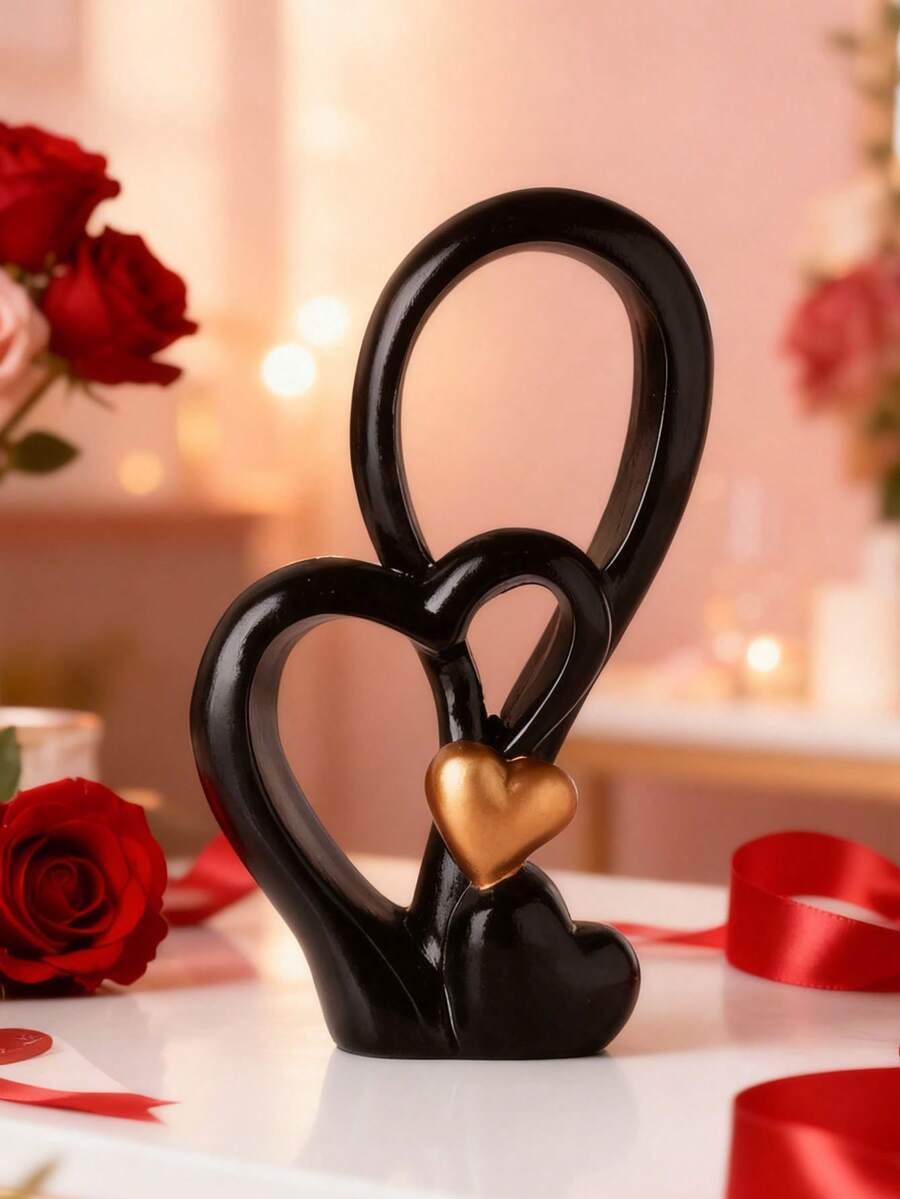 1 szt. Romantyczna dekoracja w kształcie podwójnego serca – minimalistyczny salon, sala wystawowa, wystrój domu, wazon, centralny element, dekoracja stołu, niezbędna na Walentynki, dodaje klimatu, modne narzędzie do dekoracji przestrzeni, tworzy przytulny kącik w domu - Wielokolorowe - Zobacz 1
