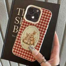 1pc TPU Material Plaid Cute Rabbit Soft & Fresh Pattern Phone Case Compatible With IPhone 17 Pro Max/17/16 Pro Max/15/13/12/11, S20 FE/A15/S24/A55, Compatible With Redmi Note 11/12/13 Pro, Full Coverage Anti-Drop Protective Cover,International Version, Not The Domestic Version - White - View 2