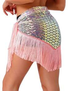 Women's Belly Dance Hip Scarf Sequins Mesh Tassel Fringe Triangle Lace-Up Skirt Waist Chain For Latin Flamenco Spanish Dance - Multicolor - View 17