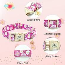 Pink Floral Pattern Adjustable Pet Collar With Quick Release Buckle, Elegant Small Dog Collar - Hot Pink - View 3