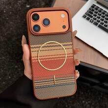 高级PU皮革碳纤维纹理手机壳，兼容 17 Pro Max、17 Pro、17 Air - 奢华商务级材质，支持无线充电，全包防震保护，也兼容三星Galaxy S25 Ultra、S24 Ultra、S23 Ultra。 - 橘色 - 查看 4