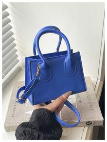 Bolso de mano de unicolor de PU, bolso cuadrado pequeño minimalista y casual, bolso de hombro mini para ir al trabajo, bolso cruzado de moda para exteriores - Negro - Ver 8