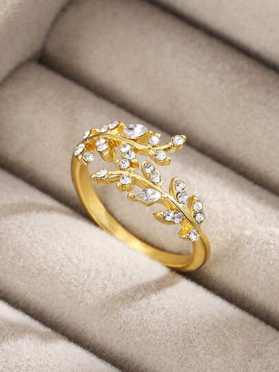 1 pieza Anillo de diseño de hoja de moda informal de cobre, adecuado para que las mujeres lo usen en Año Nuevo, Navidad