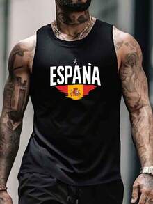 Men's Spain ESPANA Flag Print Tank Top - Red Sleeveless Athletic Shirt, Breathable Polyester, Lightweight & Comfortable For Summer, Casual Sportswear, Sports Tank Top - màu đen - Xem 3