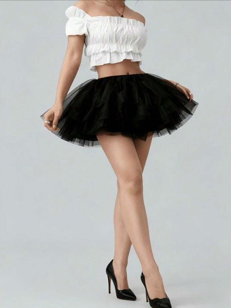 White Black Puffy Tulle Lolita Underskirt Women Cosplay Ballgown Kids Bridal Boneless Petticoats Tutu Dress Halloween - Black - View 1