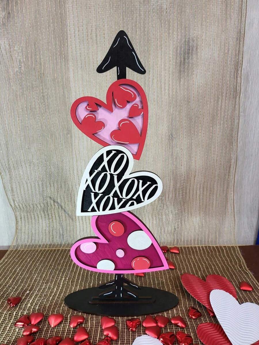 1 Piece Of 3D Wooden Valentine's Day Table Decoration - Wedding Table Heart Ornament - Valentine's Day Heart Ornament - Anniversary Heart Ornament - Valentine's Day Fireplace Mantel Decoration