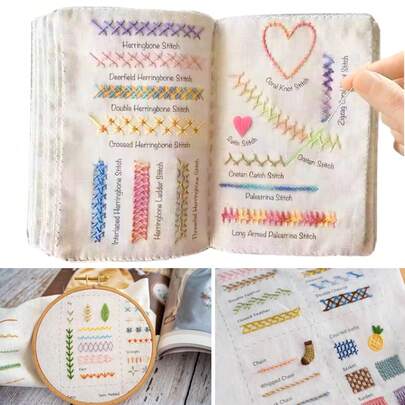1 Set Sewing Book Set (Suitable For Beginners), Embroidery Stitch Tools Kit (Includes Pattern Tutorials), DIY Hand Cross-Stitch Sewing Tools Kit
