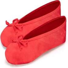 Isotoner Women'S Classic Stretch Satin Ballerina Slippers With Satin And Sequin Bow Tie - 酒紅色 - 查看 2