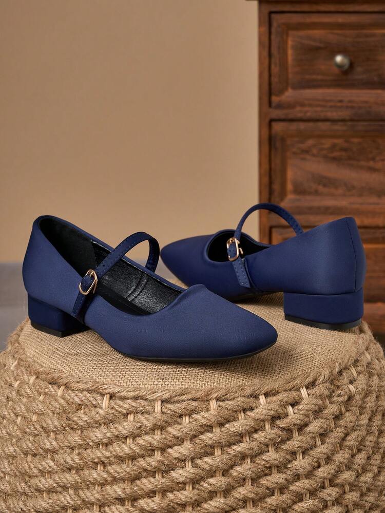 Coffee Mary Jane Square Toe 3cm Heel Pumps, Suitable For Work, Commute, Dinner Party, Vintage Black, Fashionable Casual Khaki Shoes - Royal Blue - View 2