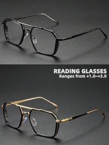 Rivsar 中性近視眼鏡，新款多邊形雙橋金屬內框老花眼鏡，彈簧橢圓框，經典日常佩戴老花眼鏡，適合運動、防滑、電腦使用、舒適閱讀、縫紉、抗眼睛疲勞，適合所有臉型的便利設計，金色、槍灰色、黑色，7種度數可選，假期禮物，夏季，送給父母的禮物，萬聖節，情人節，聖誕節，女士眼鏡，近視眼鏡，女士老花眼鏡，男士老花眼鏡 - 透明色 - 查看 26
