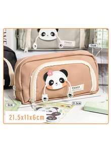 1pc, Maillard Wind Panda High Color Value Pencil Case Student Large Capacity Cute Cartoon Stationery Storage Pencil Case, Magic Card Panda Three-Layer Round Window Pencil Case,Multi-Functional Storage - Easily Store Small Stationery Items Such As Pens, Crayons, Erasers, Tapes, And Ballpoint Pens. It Can Also Be Used As A Makeup Bag, Makeup Storage Bag, Or Makeup Brush Holder. - Multicolor - View 5