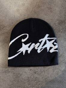 1 Piece Niche Letter Knit Beanie Hat, Unisex Autumn/Winter Warm Headwear, Suitable For Casual Wear, Streetwear, Couples, Students Men Winter Head - Black - View 5