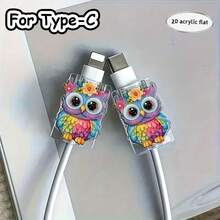 2/4/8pcs Cute Cartoon Owl Pattern Cable Protector, Fashionable Saver, Acrylic Material, Protect Charging Head, Earphone, Phone Cables From Breaking, Extend Data Cable Lifespan, Compatible With Android Type-C/Apple 20W Fast Charging Cable - Colorful Owl - View 15