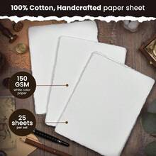 Watercolor Paper - 6 X 4 Inches - 25 Sheets Watercolor Paper Drawing, Sketching, Painting Crafts - 150 GSM Thick Deckle Virgin Cotton Handmade Paper - Vintage - 米白色 + 6 x 4 英寸 - 查看 3
