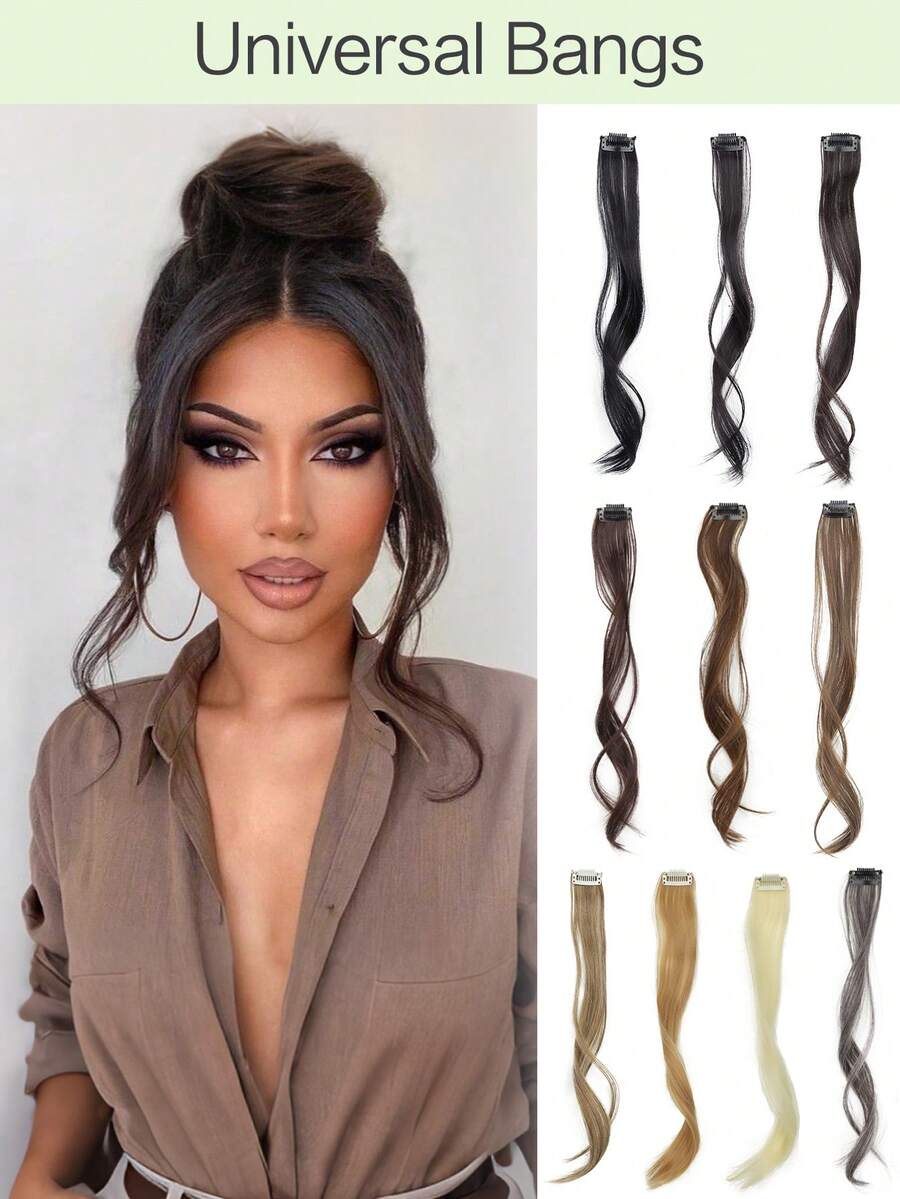 Long Side Bangs 2Pcs Set Wavy Curly Clip On Bangs For Women Wavy Curly Clip In Curtain Bangs - Multicolor - View 1